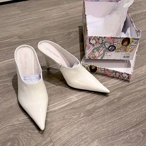 Jeffrey Campbell Vader White Patent Leather Mules